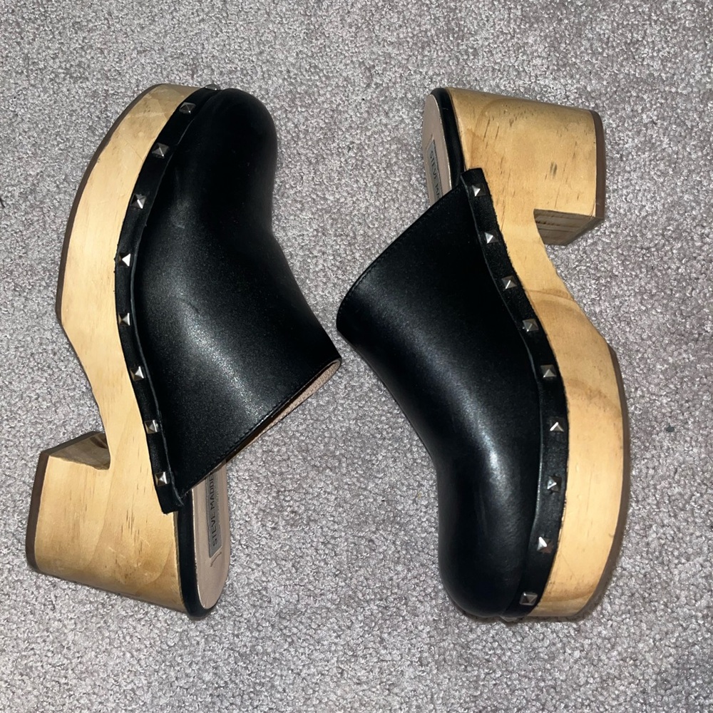 Steve Madden Black Leather Mules with Stud Accents